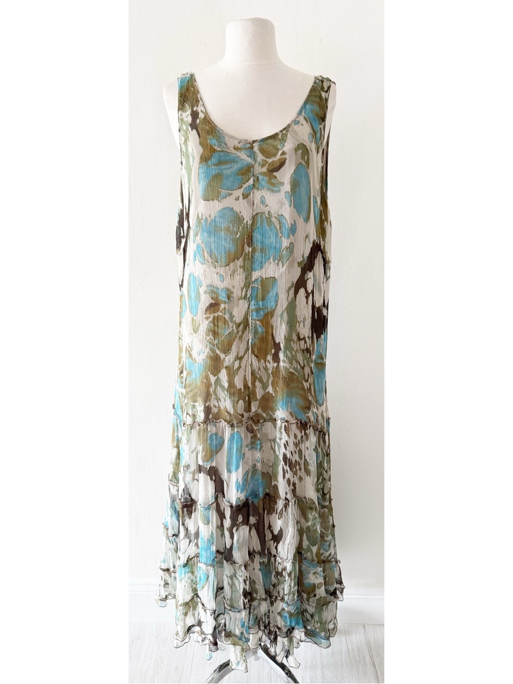 Vintage Alain Weiz Silk Chiffon Watercolor Print Maxi Dress Size US 24